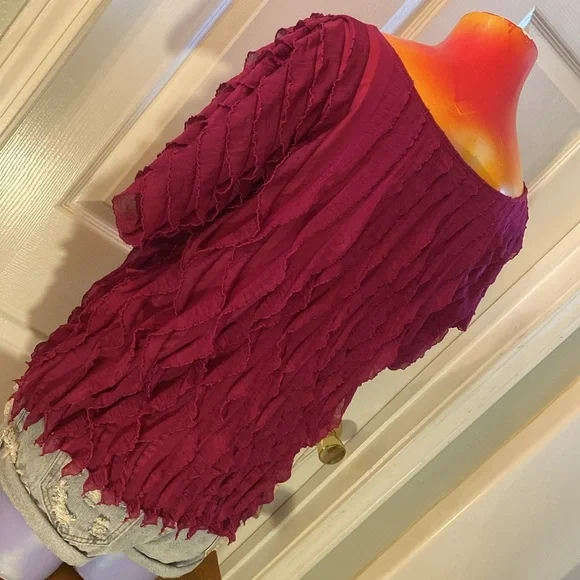 Sunny Taylor Women's Fuchsia Ruffle Blouse - Picture 7 of 12